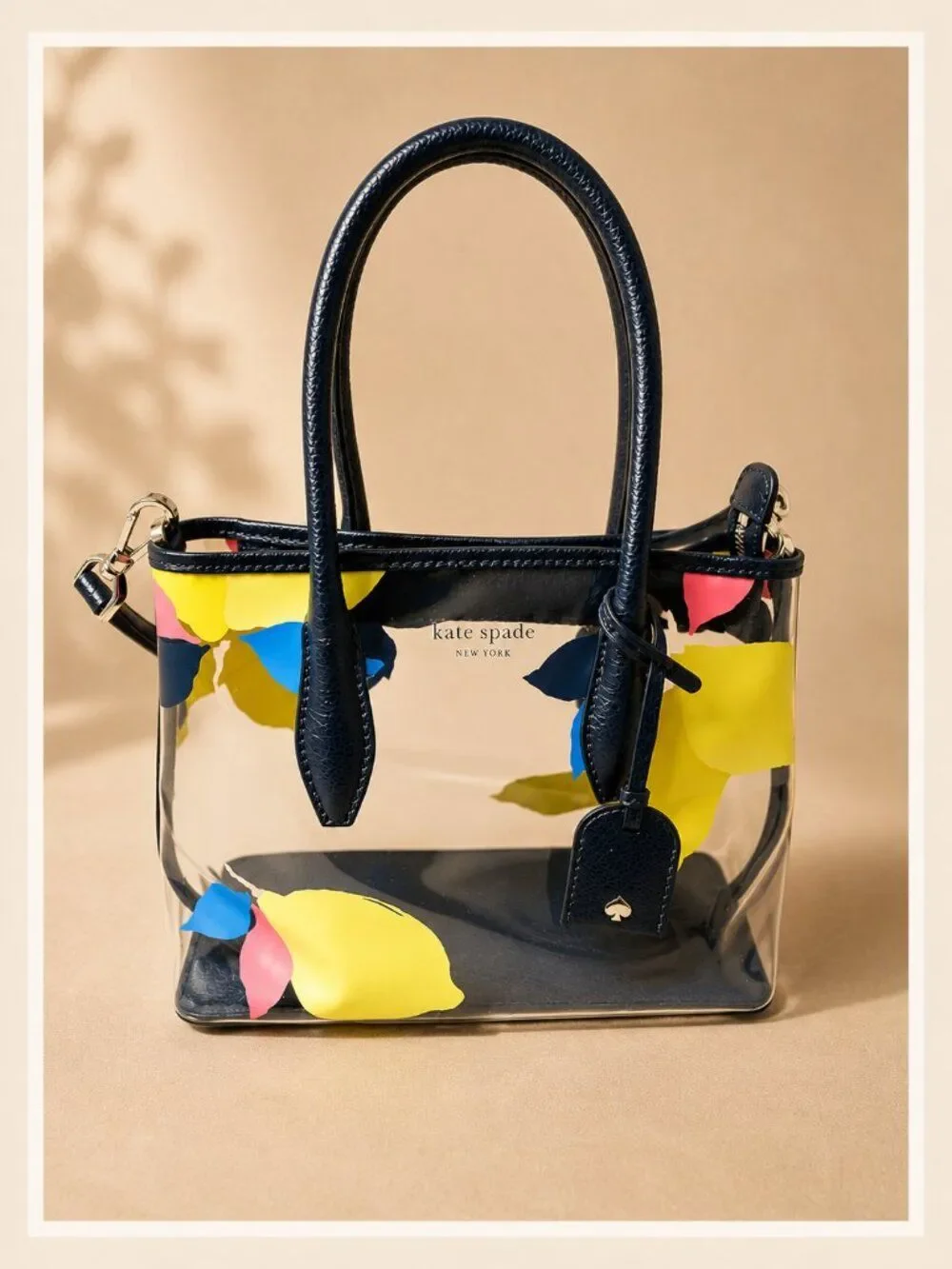 kate spade Clear Tote with Navy Trim and Yellow, Blue, Pink Floral Accents